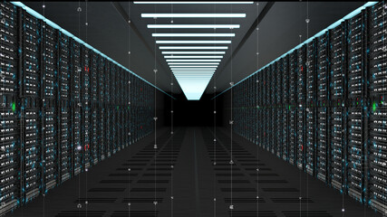 Poster - Digital data network servers in a server room of a data center or ISP with Electric circuit high speed data transfer