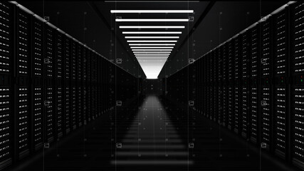 Poster - Digital data network servers in a server room of a data center or ISP with Electric circuit high speed data transfer