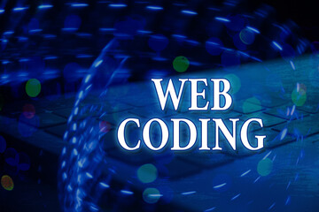 Fototapete - Handwriting text Web Coding. Conceptual photo a system of symbols and rules used to represent instructions Futuristic digital image wallpaper in bokeh lights abstract background