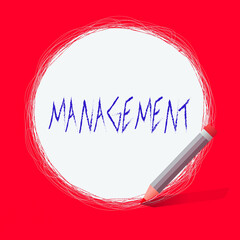 Poster - Text sign showing Management. Business photo text the authoritative act of directing or controlling things Freehand Scribbling of circular lines Using Pencil on White Solid Circle
