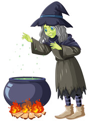 Wall Mural - Old witch cooking potion cartoon character