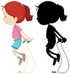 Poster - Girl jumping rope with its silhouette