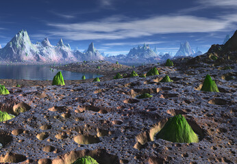 Wall Mural - 3d rendered fantasy alien landscape - 3d illustration