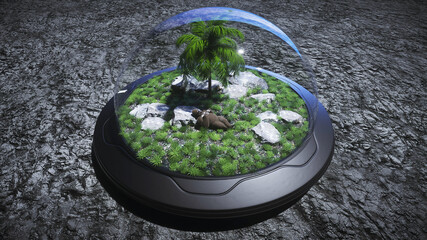 Wall Mural - gorilla idle on the moon oasis. 3d rendering.