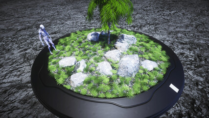 Wall Mural - alien on the moon. ufo concept. 3d rendering.