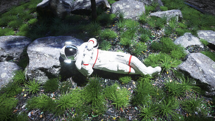 Wall Mural - astronaut idle on the moon oasis. 3d rendering.