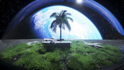 Wall Mural - base, laboratory on the moon. tree on the moon. 3d rendering.