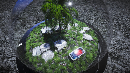 Wall Mural - base, laboratory on the moon. tree on the moon. 3d rendering.