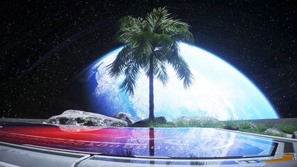 Wall Mural - base, laboratory on the moon. tree on the moon. 3d rendering.