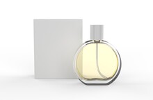 Blank Round Perfume Bottle And Box For Branding. 3d Render Illustration