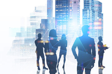 Poster - Business team in city, network interface