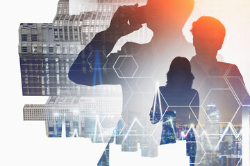 Poster - Business people in smart city, network interface
