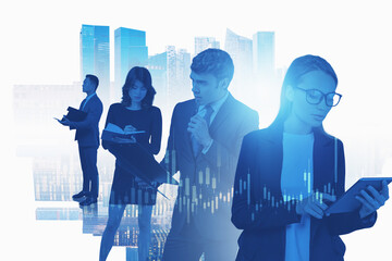 Poster - Diverse business team in city, financial graph
