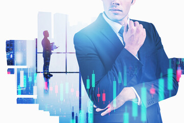 Poster - Businessmen in office, financial graph
