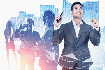 Poster - Happy Asian man, team and network