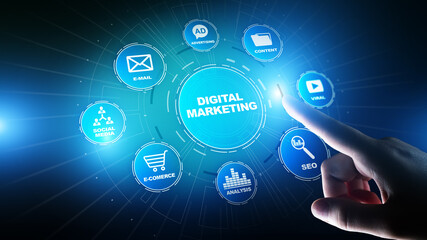 Digital marketing, Online advertising, SEO, SEM, SMM. Business and internet concept.