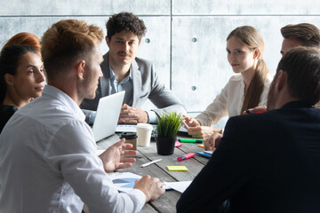 Poster - Business partners discussing ideas at meeting