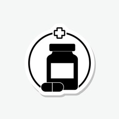 Poster - Medicine bottle sticker icon isolated on gray background