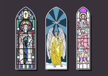 Stained Glass Window Set, Cathedral, Church Windows, Ancient Saints Drawings 