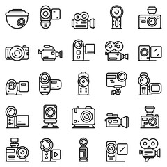 Poster - Camcorder icons set. Outline set of camcorder vector icons for web design isolated on white background