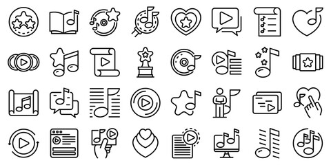 Poster - playlist icons set. outline set of playlist vector icons for web design isolated on white background