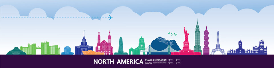 Fototapete - North America travel destination grand vector illustration. 