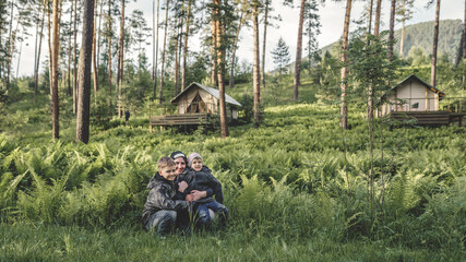 Wall Mural - family in glamping park