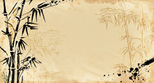 Hand Painted Bamboo. Horizontal Vintage Background Canvas.