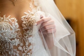 Wall Mural - close up of the bride in a wedding dress