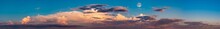 Blue Sky Panorama Background With Orange Clouds And Birds