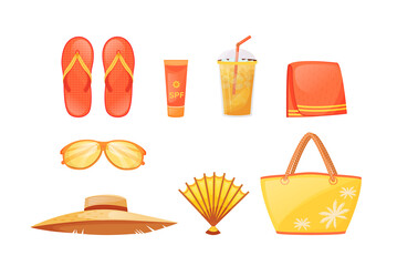 Poster - Sunbathing essentials flat color vector objects set