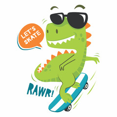 Cute dinosaur skate design vector illustration ready for print on t-shirt