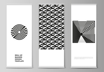 Poster - the vector illustration layout of roll up banner stands, vertical flyers, flags design business temp
