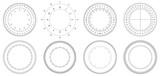 Fototapeta  - Round measuring circles. 360 degrees scale circle with lines, circular dial and scales meter vector set. Illustration circle degree, meter circular 360, measurement time or angle