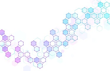 Poster - abstract hexagonal molecular structure. hexagons wave, geometric data backdrop and futuristic techni