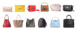 Set of different woman's bags on white background. Banner design