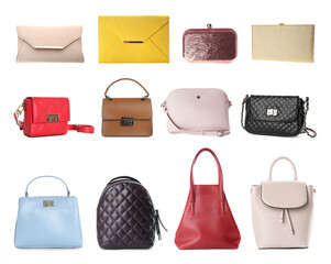 Wall Mural - Set of different woman's bags on white background