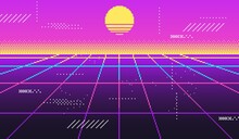 Vaporwave Background For Disco, Virtual Trendy, Glow Vintage Retrowave 90s, Futuristic Neon Space. Vector Illustration