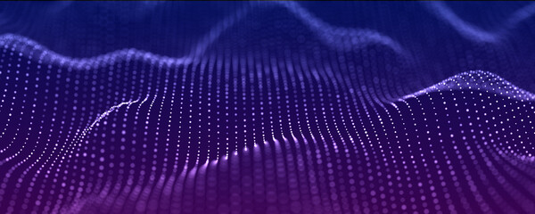 Poster - Color music sound wave. Abstract futuristic background. Technology dynamic dots background. 3D rendering.
