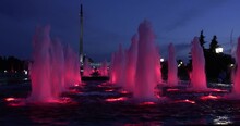 Red Fountains With Backlight, Large In The Dark, 4k