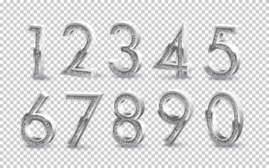 Wall Mural - Silver numbers isolated on transparent background. Vector design elements.