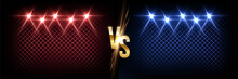 Battle Vector Banner Concept. Girls And Boys Competition Illustration With Glowing Versus Symbol And Spotlights. Night Club Event Promotion. MMA, Wrestling, Boxing Fight Poster