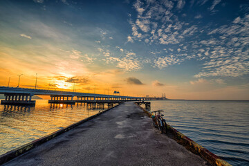 Wall Mural - Great landscape during sunrise view with the second Penang Bridge at the background.