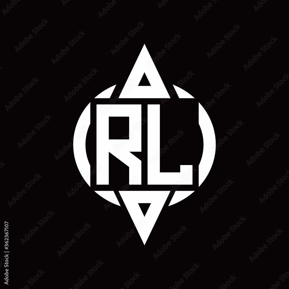 RL Logo with circle rounded combine triangle top and bottom side design ...