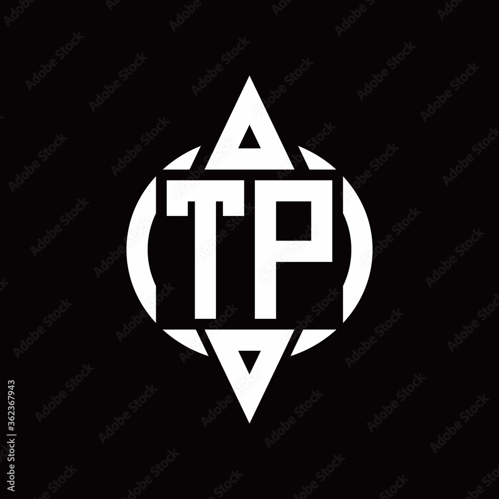 TP Logo with circle rounded combine triangle top and bottom side design ...