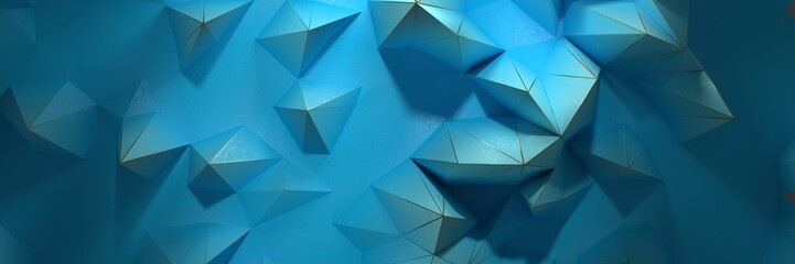 Poster - Abstract blue background with polygons and wire frame. 3D render / rendering