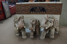 High Angle Shot Of Stone Carved Sculptures Of Elephants