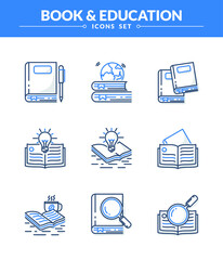Fototapete - Book and educational vector Icon set, with dual color and shadow, New and trendy linear pictogram pack. modern vector icon concept for web graphics
