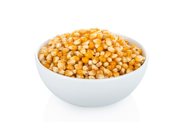 Corn. Corn in white bowl, on white background (Tr- misir - dari )
