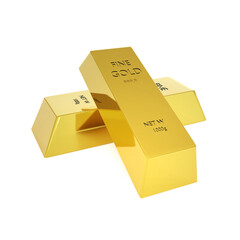 two gold bars on white background. business concept. 3d rendering illustration.